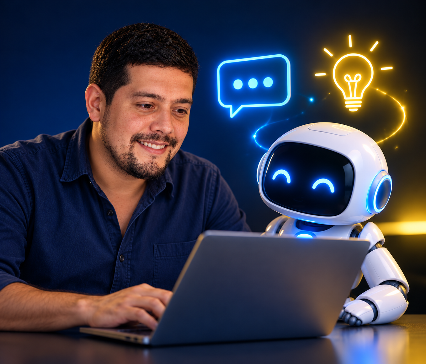 Profesionista trabajando con un asistente de IA